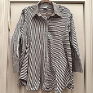 Planet by Lauren G Mixed Stripe Button Down Tunic Shirt with Pockets Sz2 Large